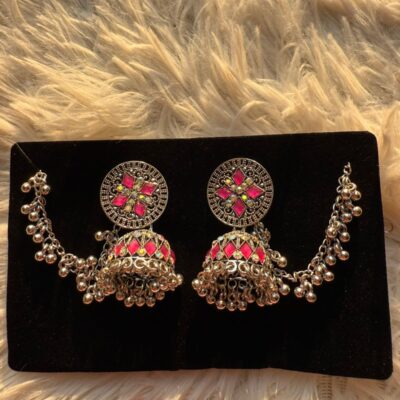 One Layer Round Tana Jhumka - Pink