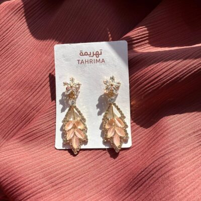Stone Earring Leaf Design - Pink