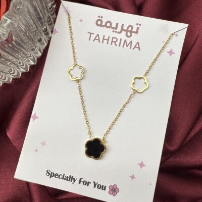 Stainless Steel Necklace - Black Flower