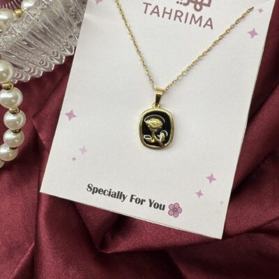 Stainless Steel Necklace - Black Rose