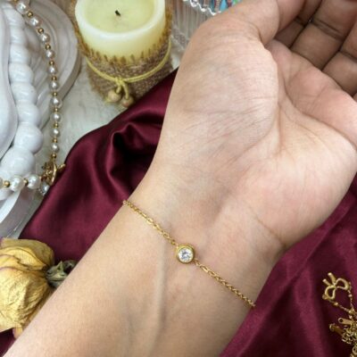 Stainless Steel Chain Bracelet Single Stone